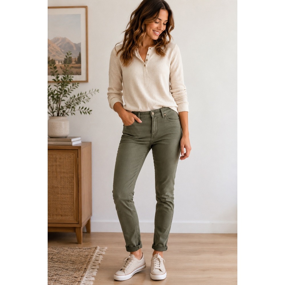 Toad&Co‎ Sequoia Skinny Pant Olive Green Organic Cotton Stretch Size 6 T1442900